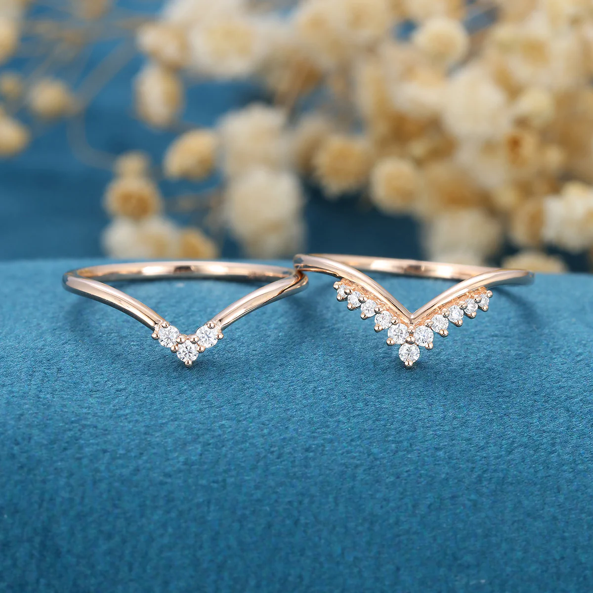 Double Diamond Curve Wedding Band Matching Engagement ring - Image 3
