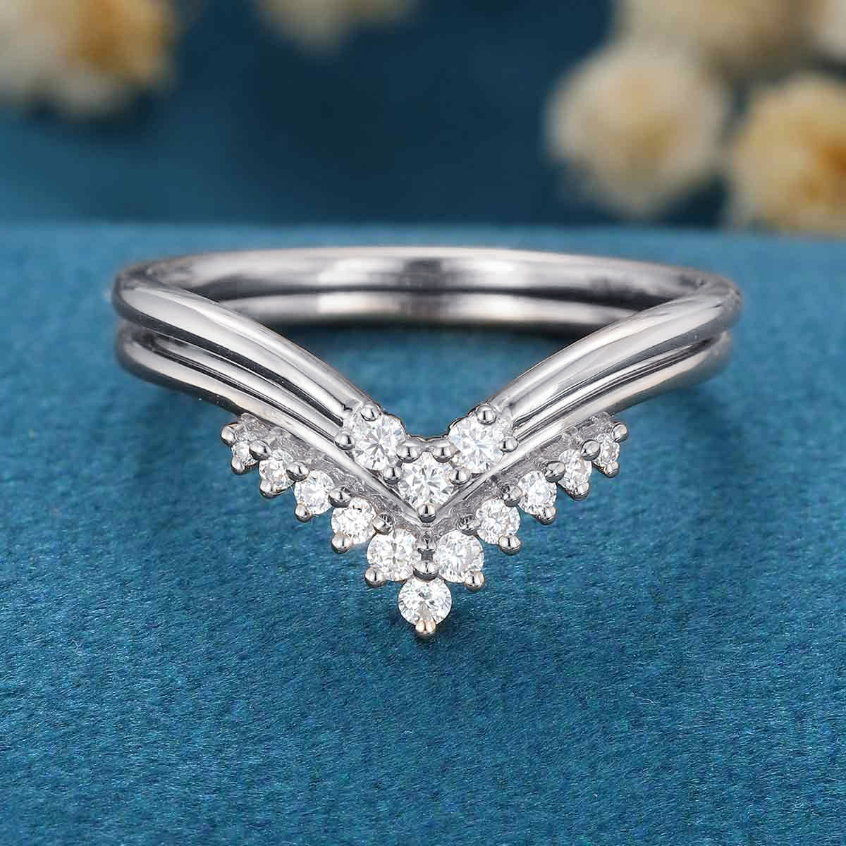 Double Diamond Curve Wedding Band Matching Engagement ring - Image 7