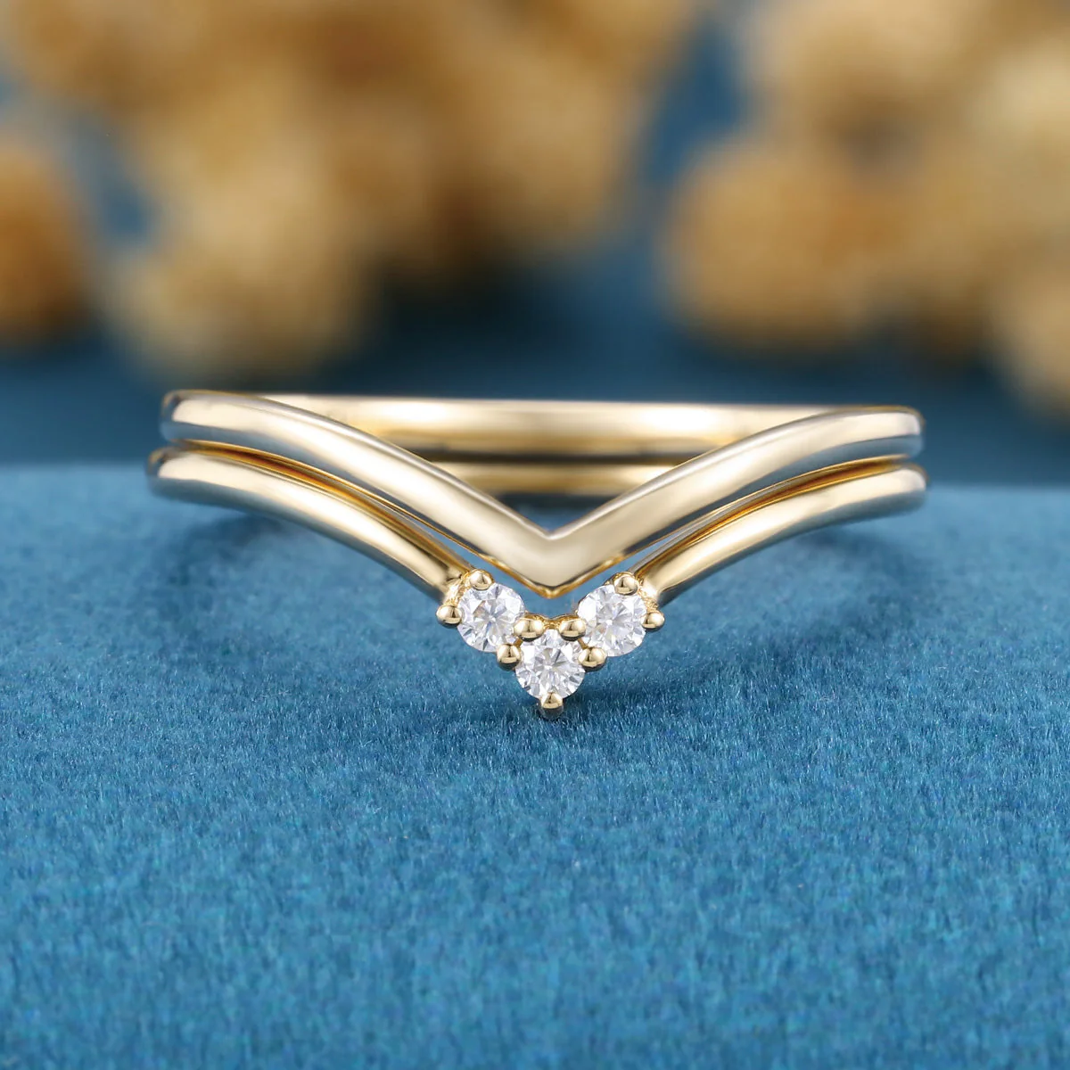 Double Diamond Curve Wedding Band Matching Engagement ring - Image 3