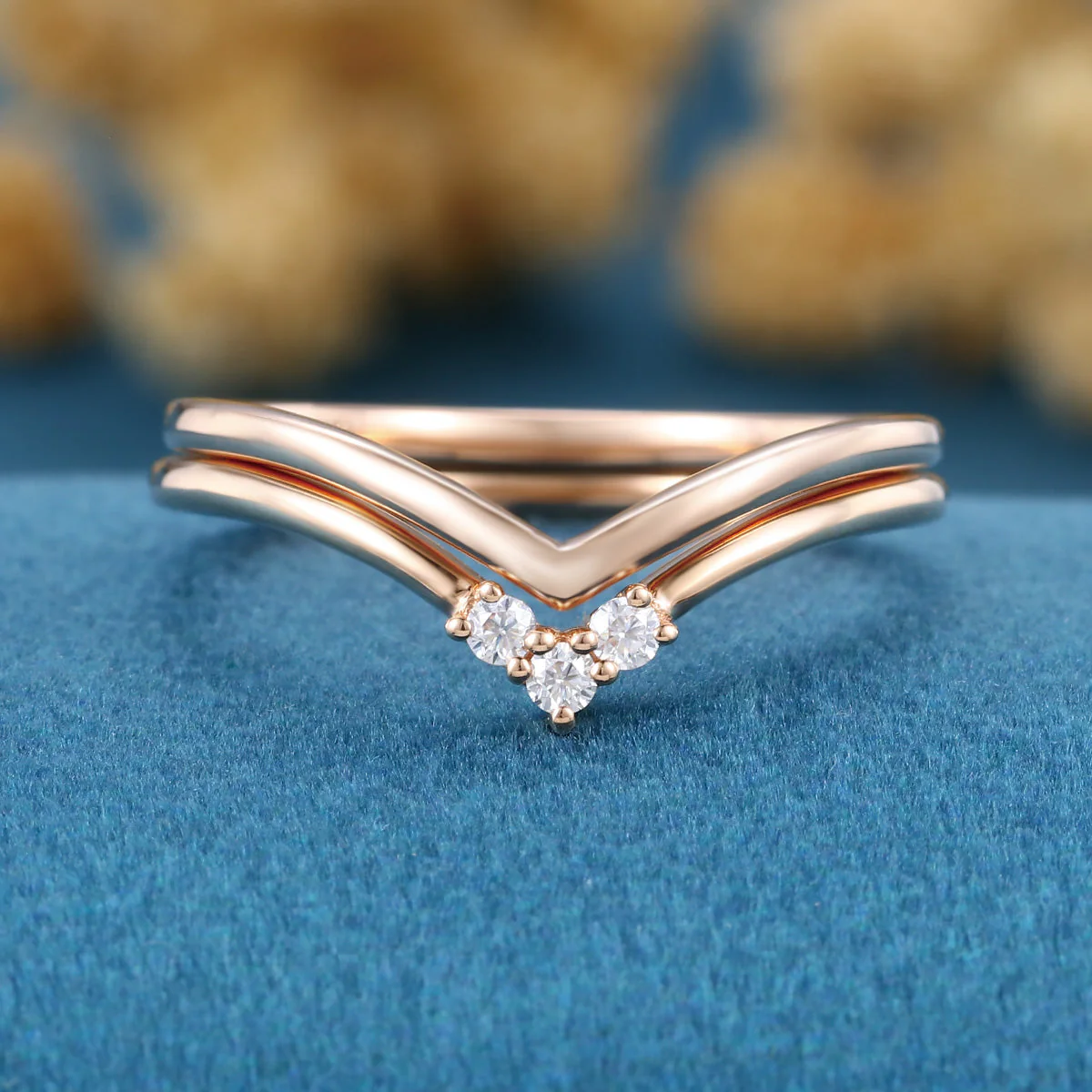 Double Diamond Curve Wedding Band Matching Engagement ring - Image 6