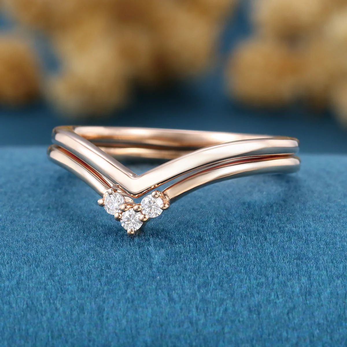 Double Diamond Curve Wedding Band Matching Engagement ring - Image 8