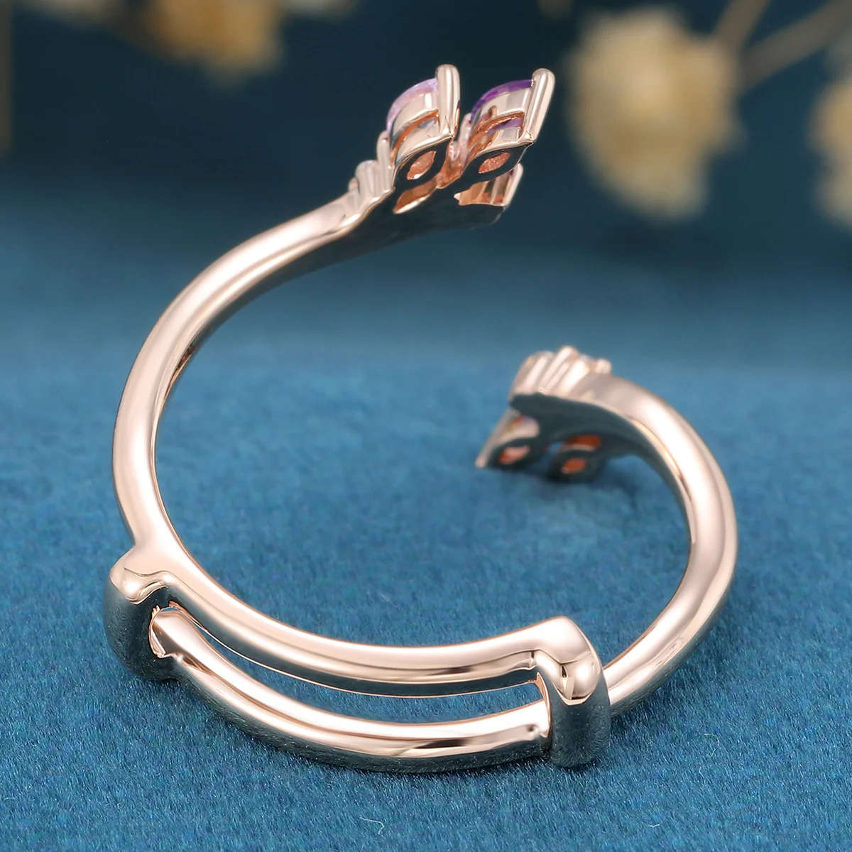 Double Marquise cut Amethyst | Pink Sapphire  Curved Wedding Band - Image 6