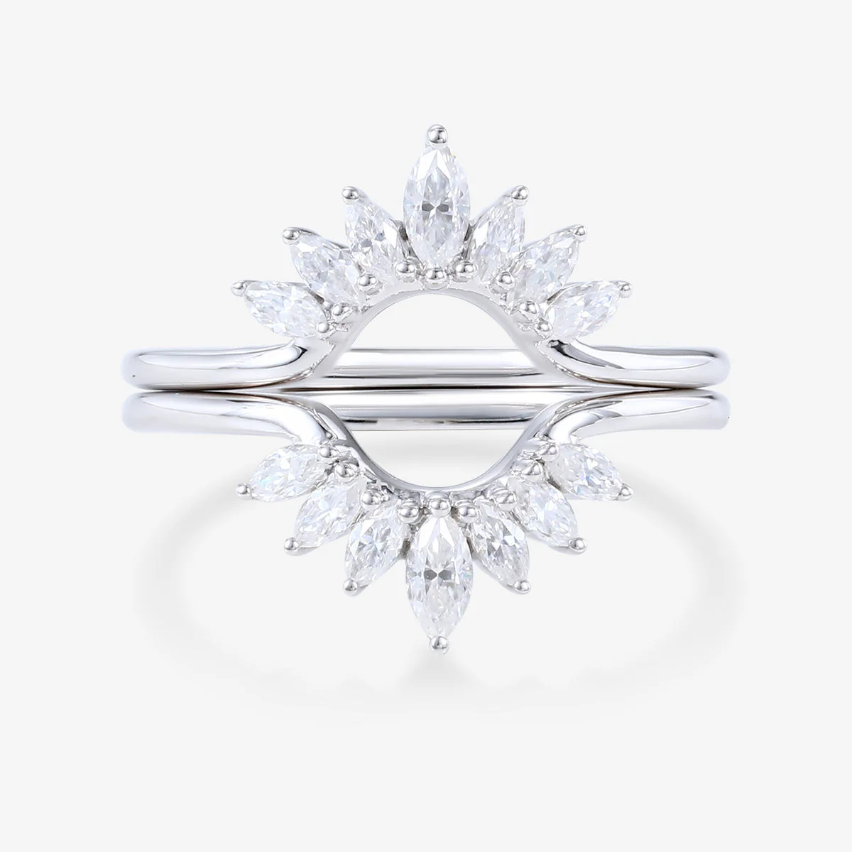 Double Marquise cut Moissanite Curved Wedding Band Ring