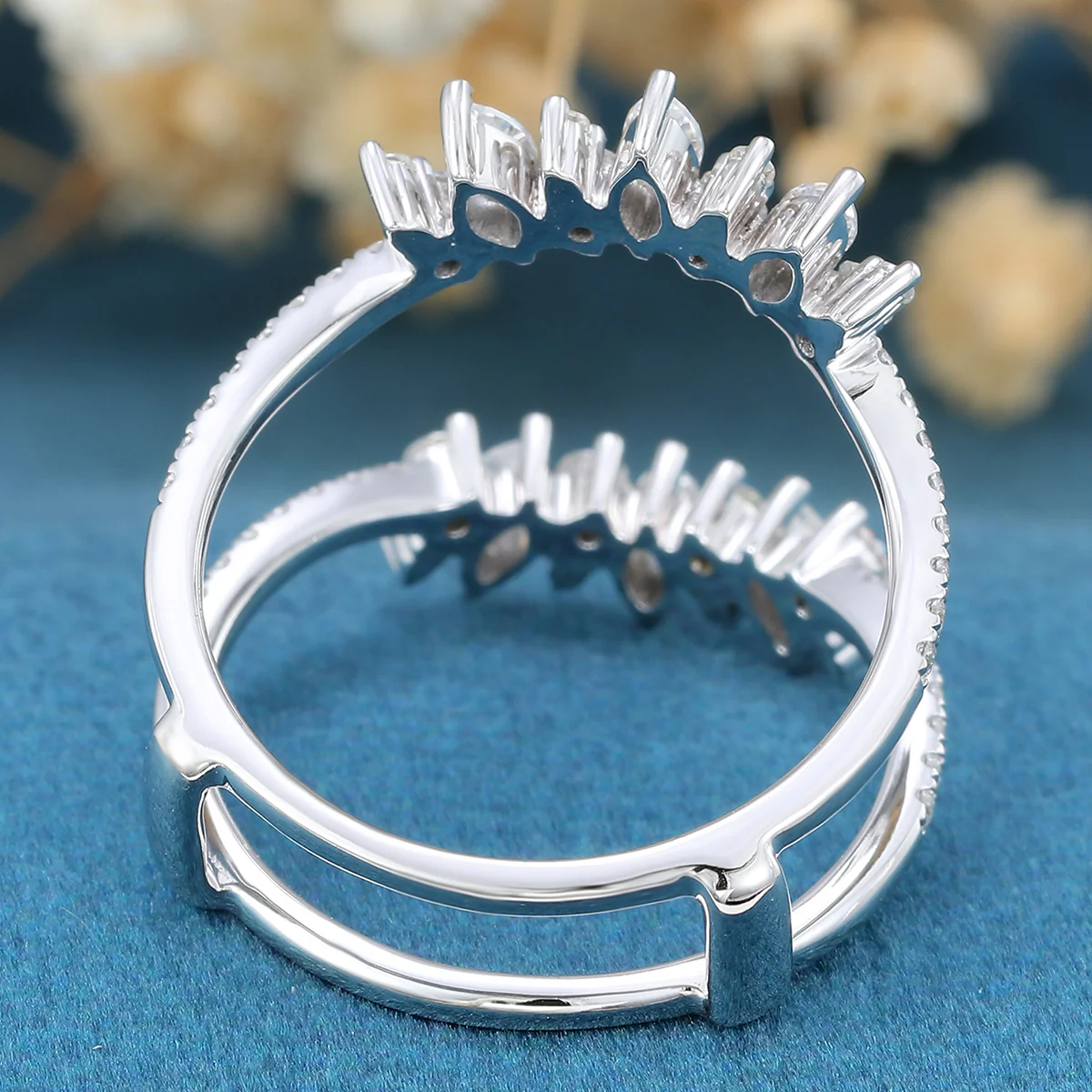 Double Marquise cut Moissanite | Diamond Curved Wedding Band - Image 5