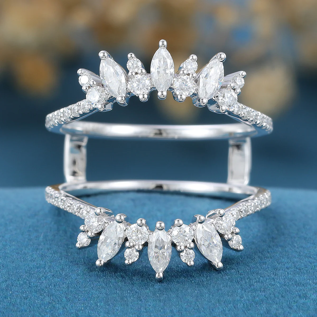 Double Marquise cut Moissanite | Diamond Curved Wedding Band - Image 6