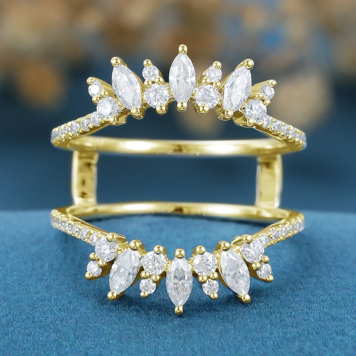 Double Marquise cut Moissanite | Diamond Curved Wedding Band - Image 7