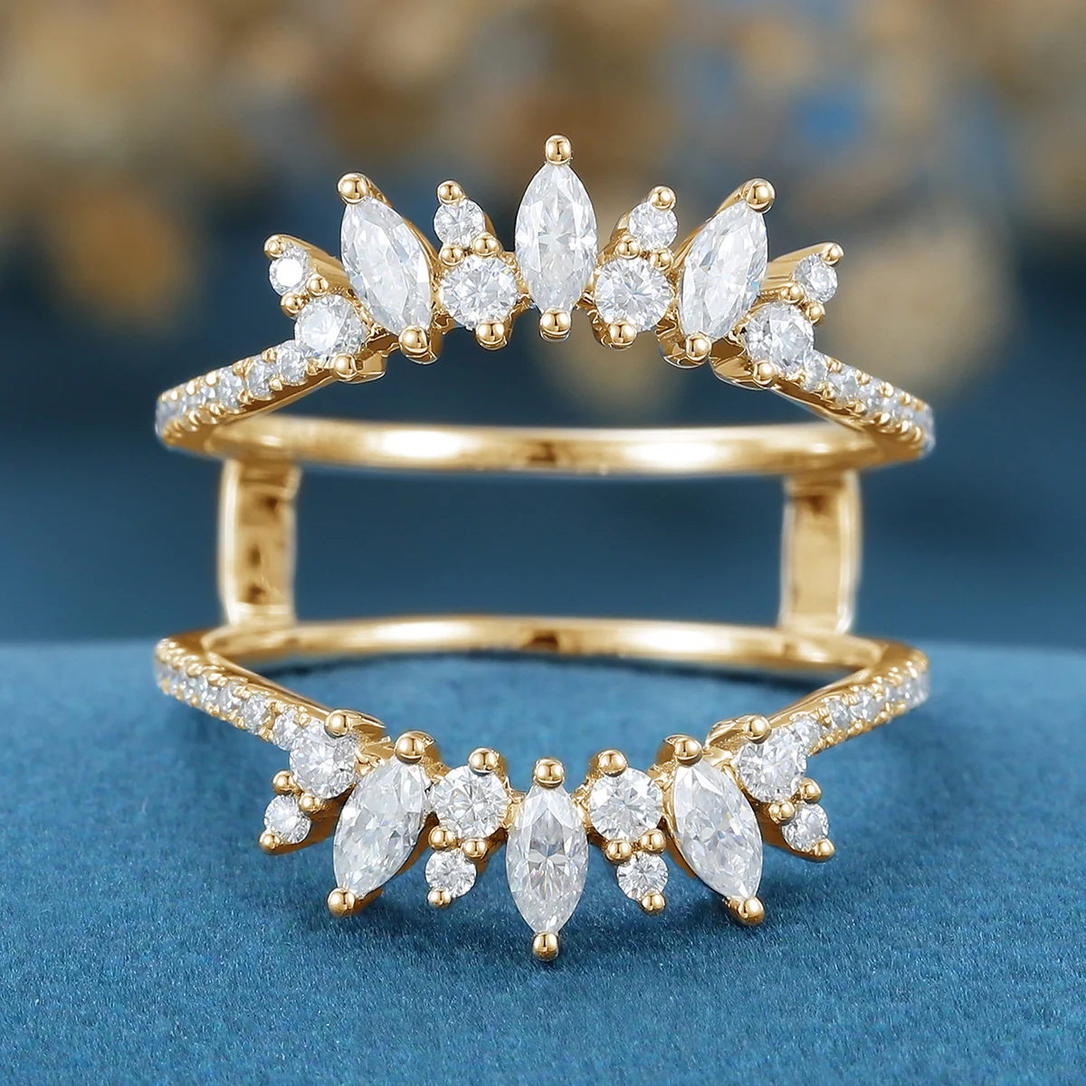Double Marquise cut Moissanite | Diamond Curved Wedding Band - Image 8