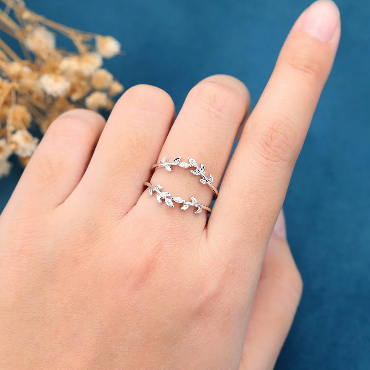 Double Marquise cut Moissanite | Diamonds Curved Wedding Band - Image 2