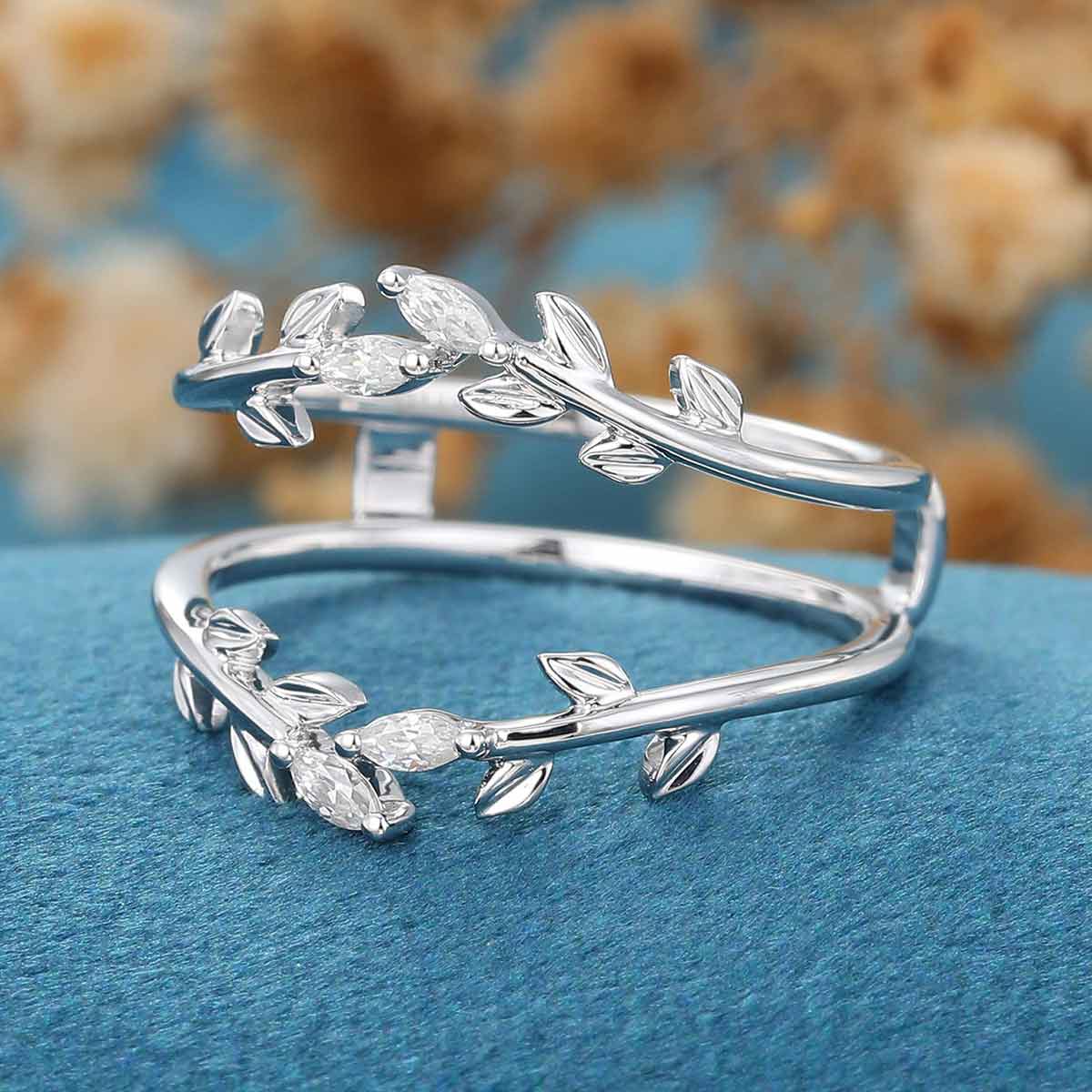 Double Marquise cut Moissanite | Diamonds Curved Wedding Band - Image 3