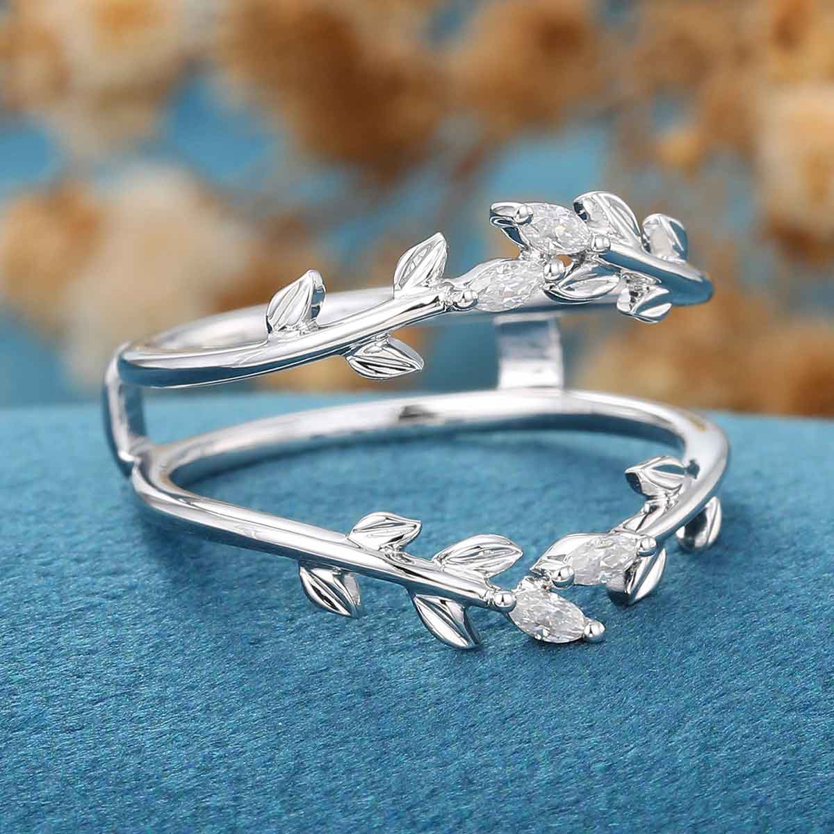 Double Marquise cut Moissanite | Diamonds Curved Wedding Band - Image 4
