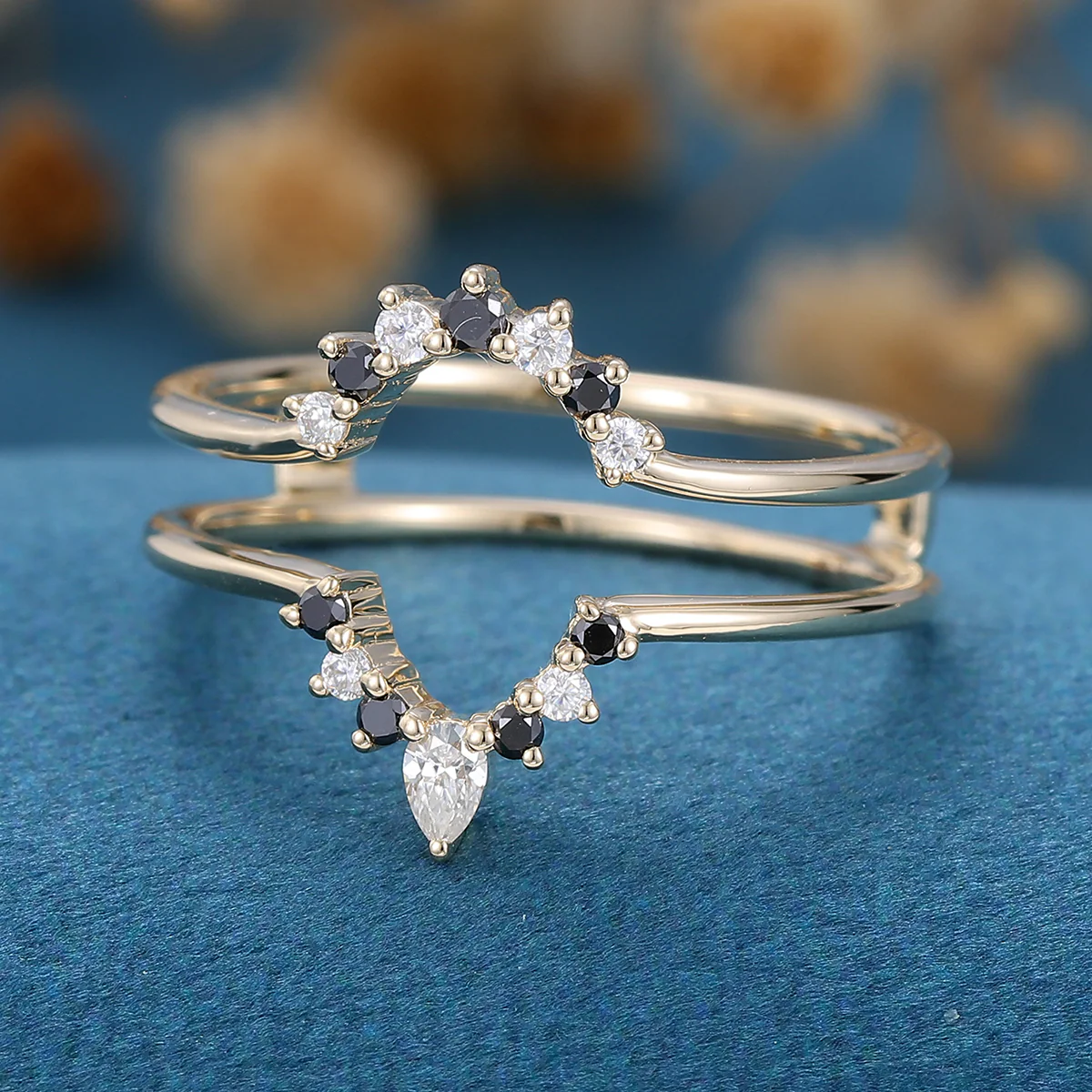 Double Moissanite | black diamond Curved Wedding Band Ring - Image 3
