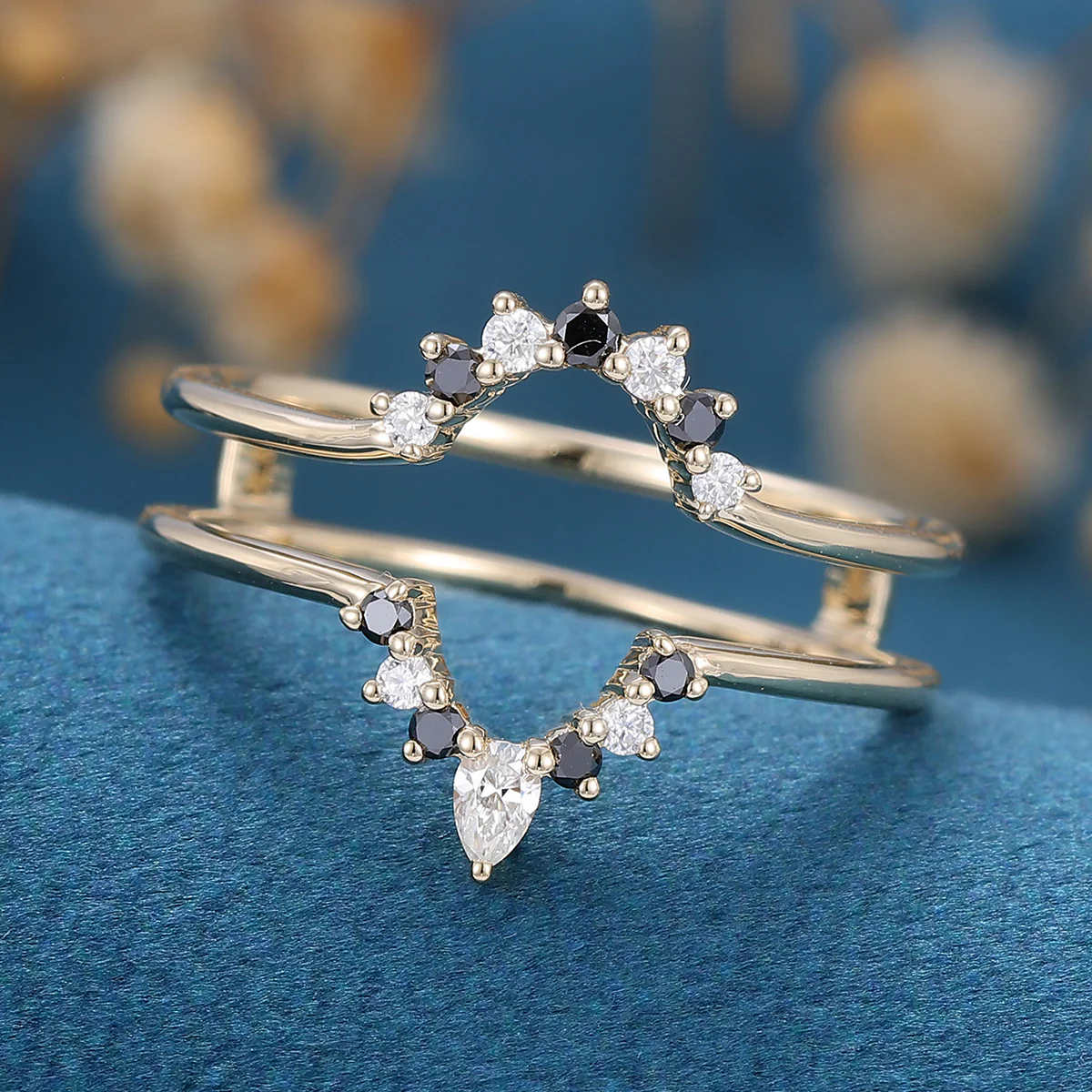 Double Moissanite | black diamond Curved Wedding Band Ring - Image 5