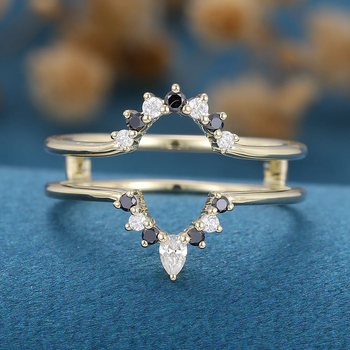 Double Moissanite | black diamond Curved Wedding Band Ring - Image 6