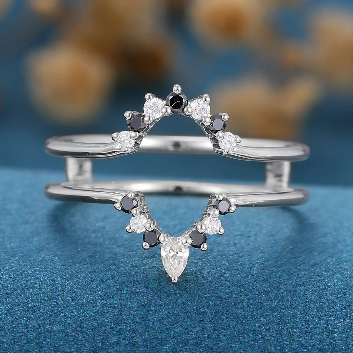 Double Moissanite | black diamond Curved Wedding Band Ring - Image 8