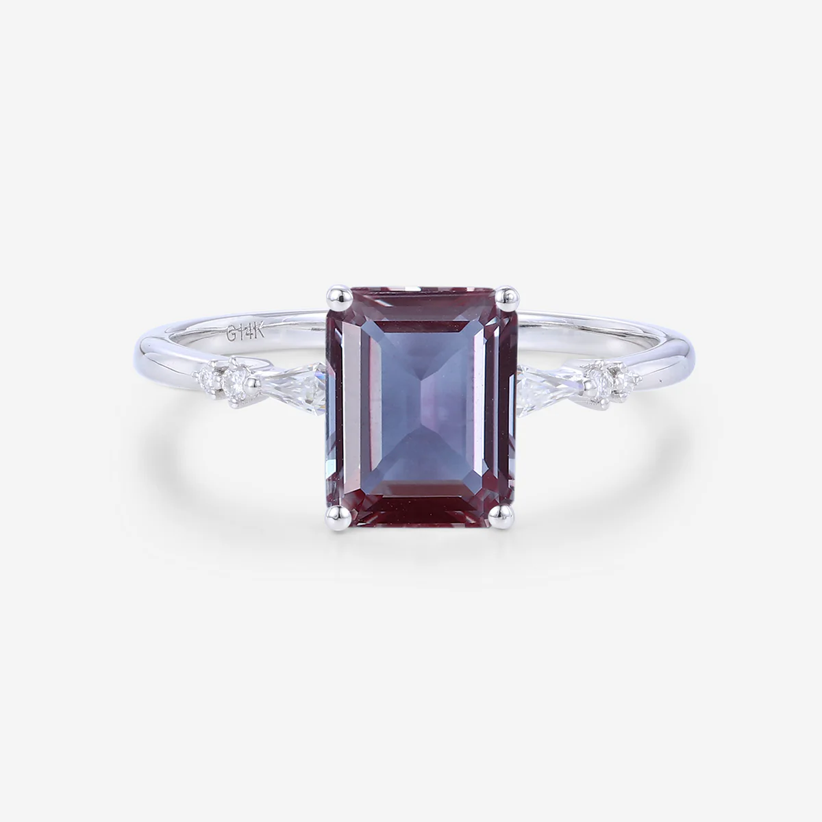 Emerald Cut Lab Alexandrite Engagement Ring