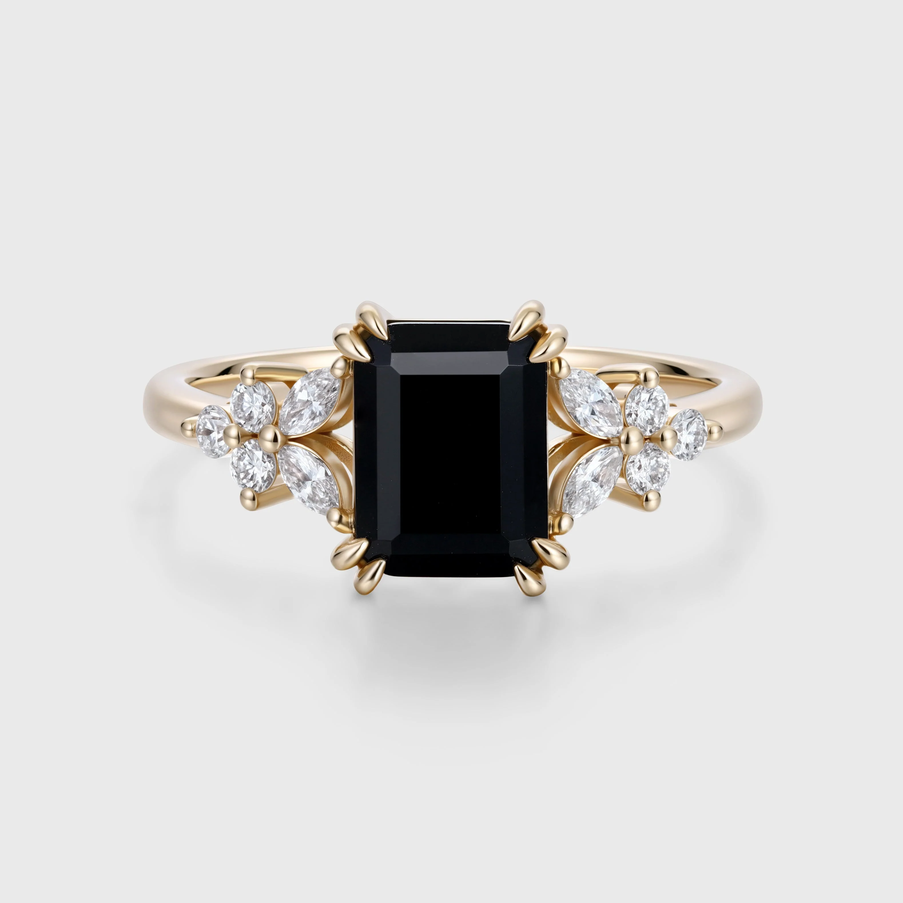 1.7Carat Emerald cut Black Onyx Cluster Engagement Ring - Image 3