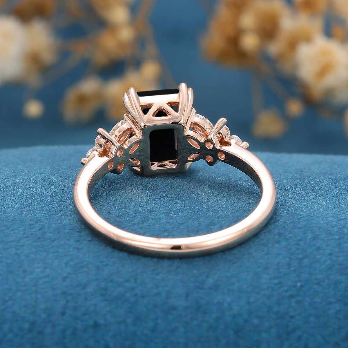 1.7Carat Emerald cut Black Onyx Cluster Engagement Ring - Image 8