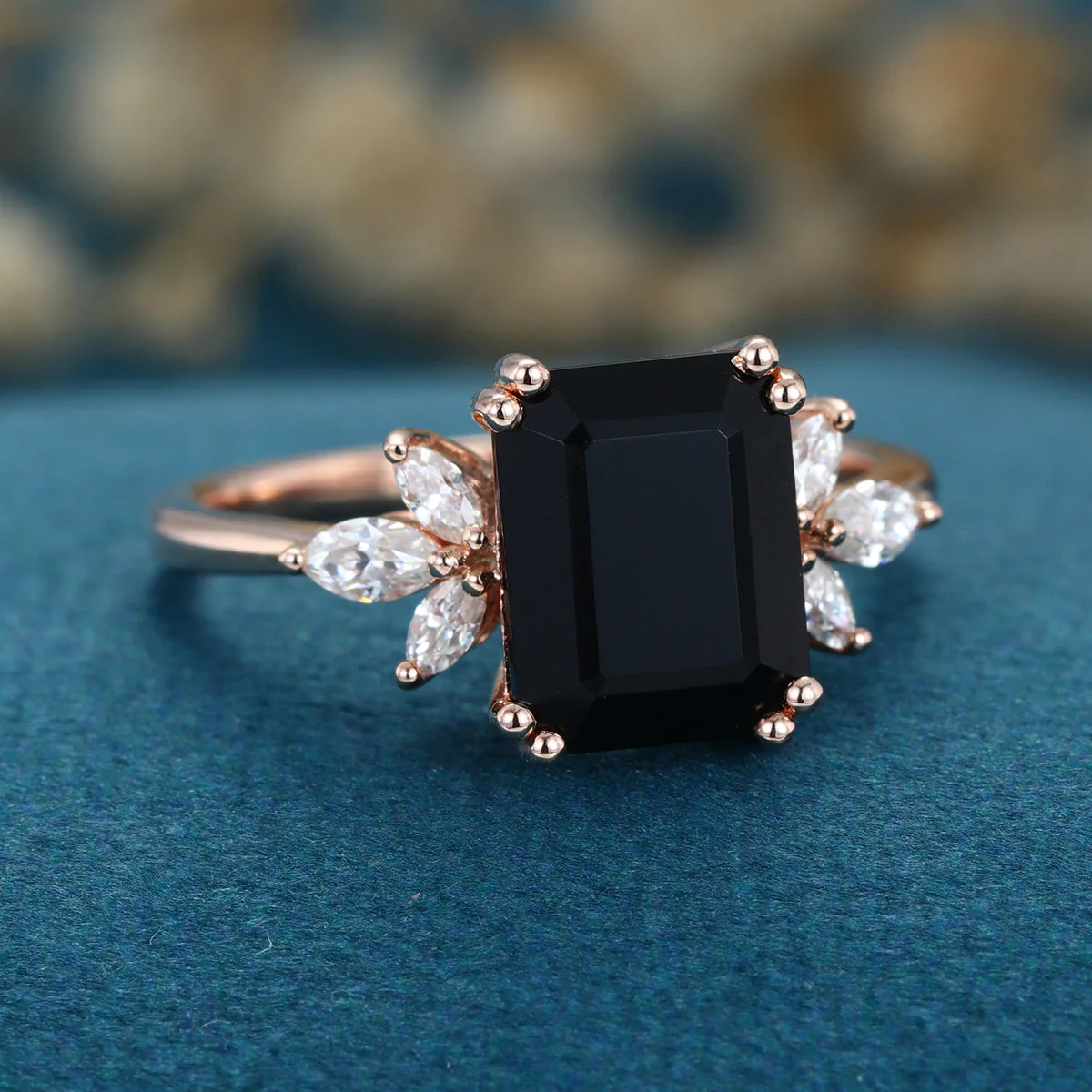 Emerald cut Black Onyx Solid Gold Engagement Ring - Image 5