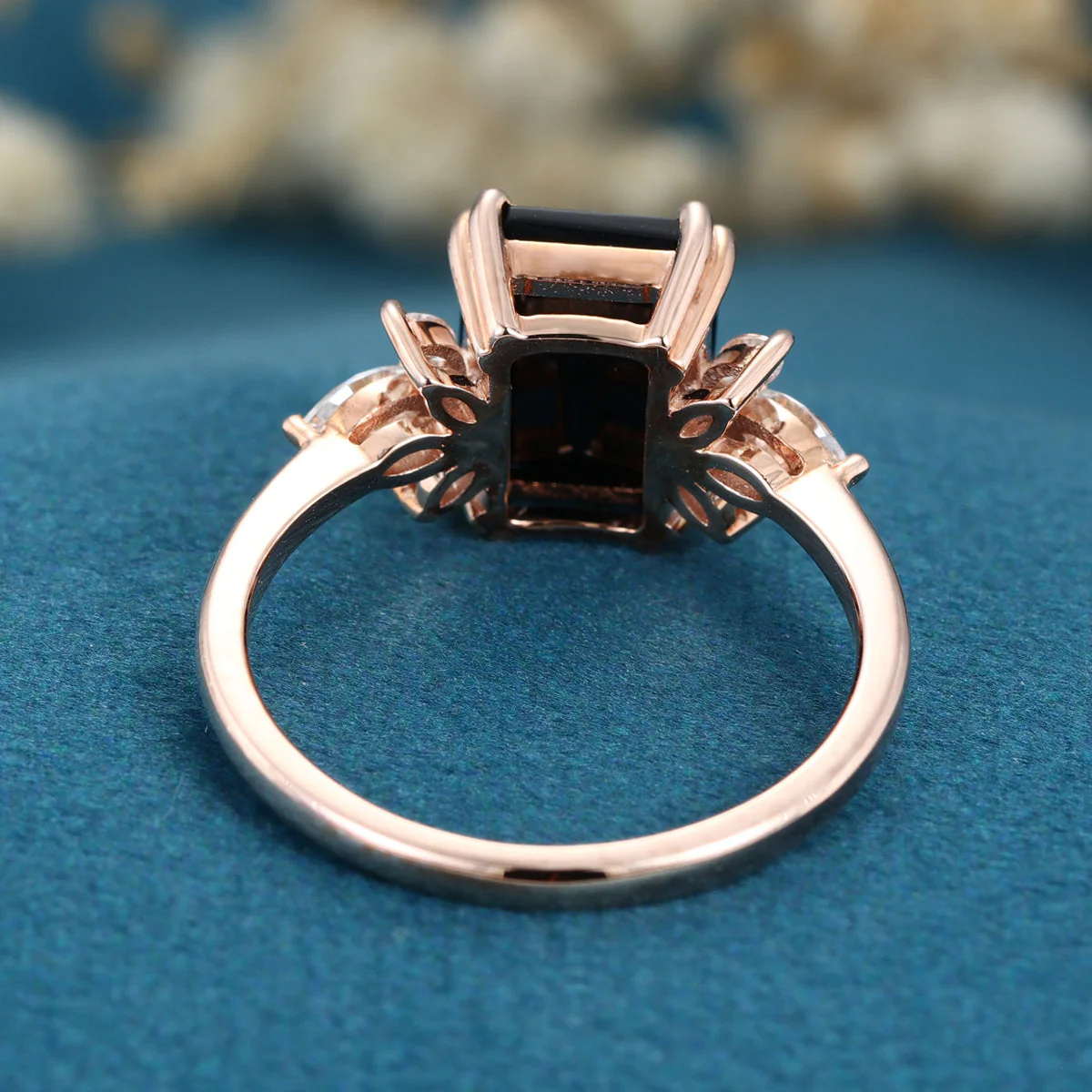 Emerald cut Black Onyx Solid Gold Engagement Ring - Image 6