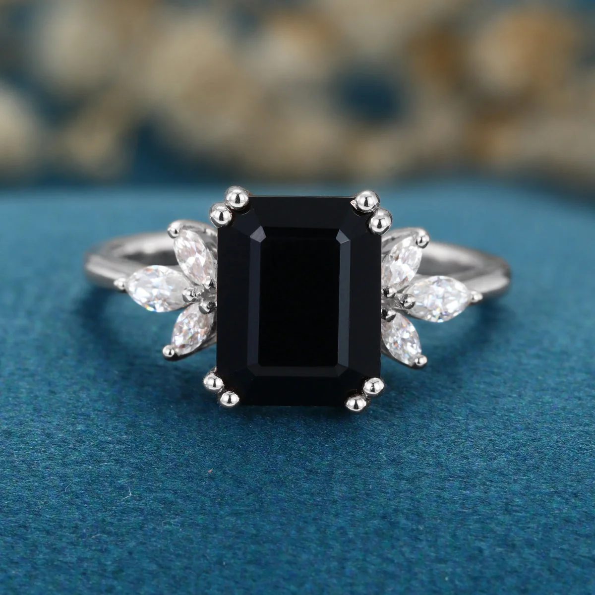 Emerald cut Black Onyx Solid Gold Engagement Ring - Image 8