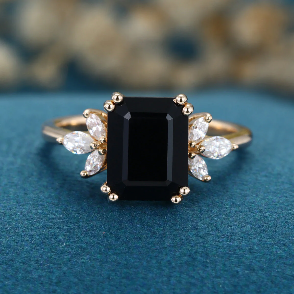 Emerald cut Black Onyx Solid Gold Engagement Ring - Image 9