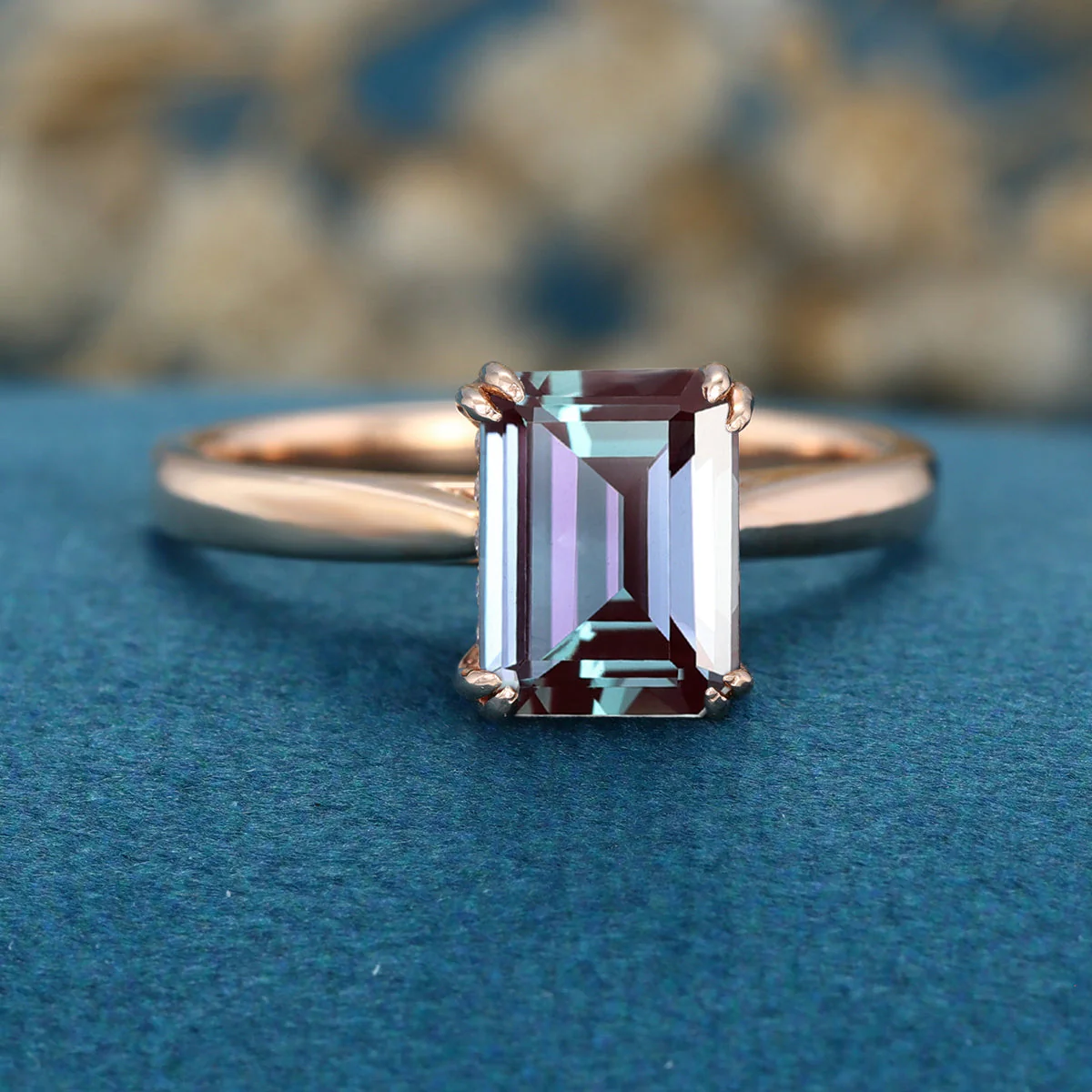 Emerald cut Lab Alexandrite Solid Gold Engagement Ring - Image 4