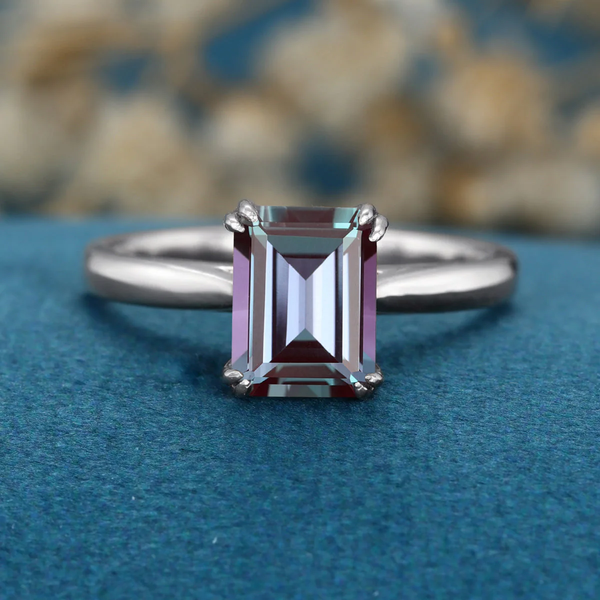 Emerald cut Lab Alexandrite Solid Gold Engagement Ring - Image 8