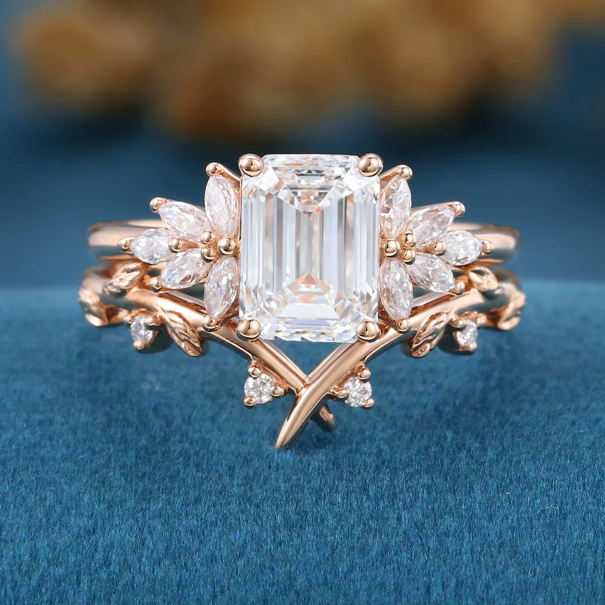 Emerald cut Lab Grown Diamond Wedding bridal set - Image 4