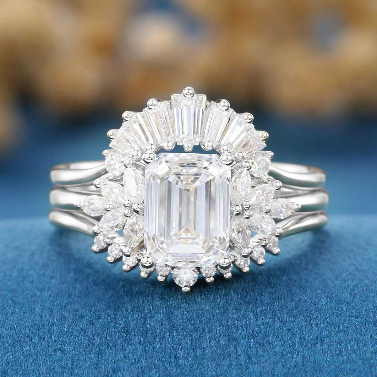 Emerald cut Lab-Grown Diamond Wedding Bridal Set - Image 10
