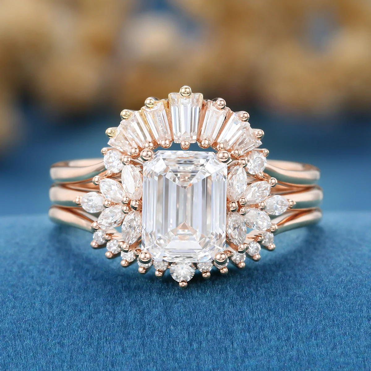 Emerald cut Lab-Grown Diamond Wedding Bridal Set - Image 11