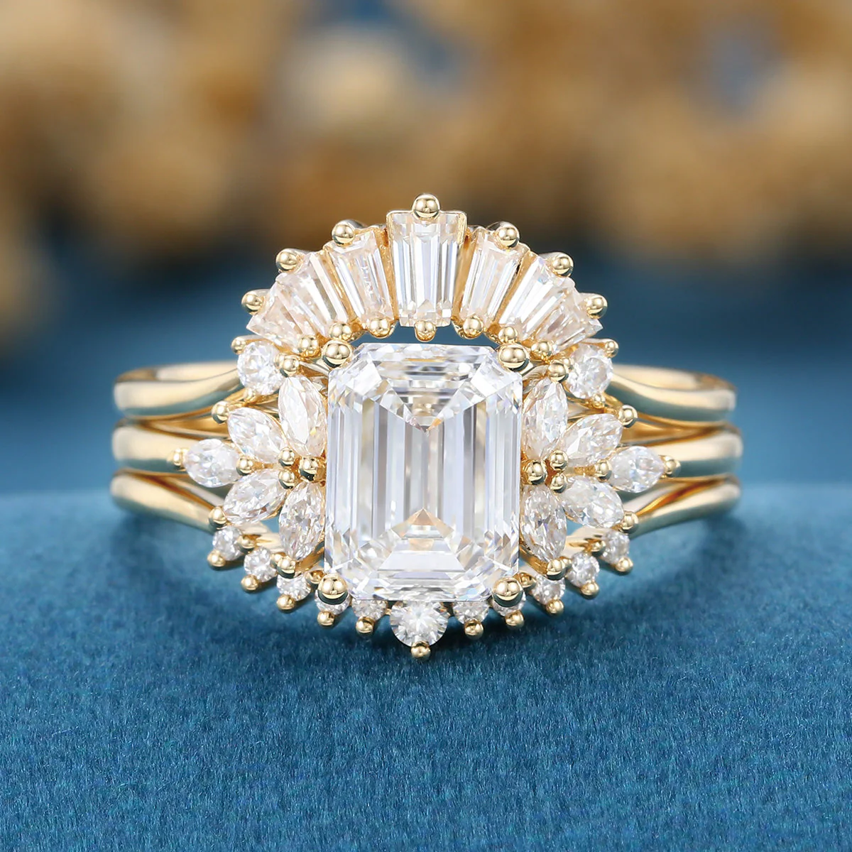 Emerald cut Lab-Grown Diamond Wedding Bridal Set - Image 4