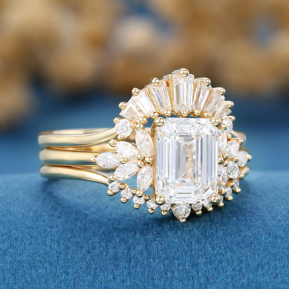 Emerald cut Lab-Grown Diamond Wedding Bridal Set - Image 5