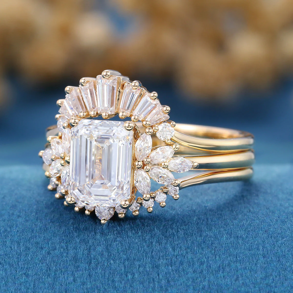 Emerald cut Lab-Grown Diamond Wedding Bridal Set - Image 6