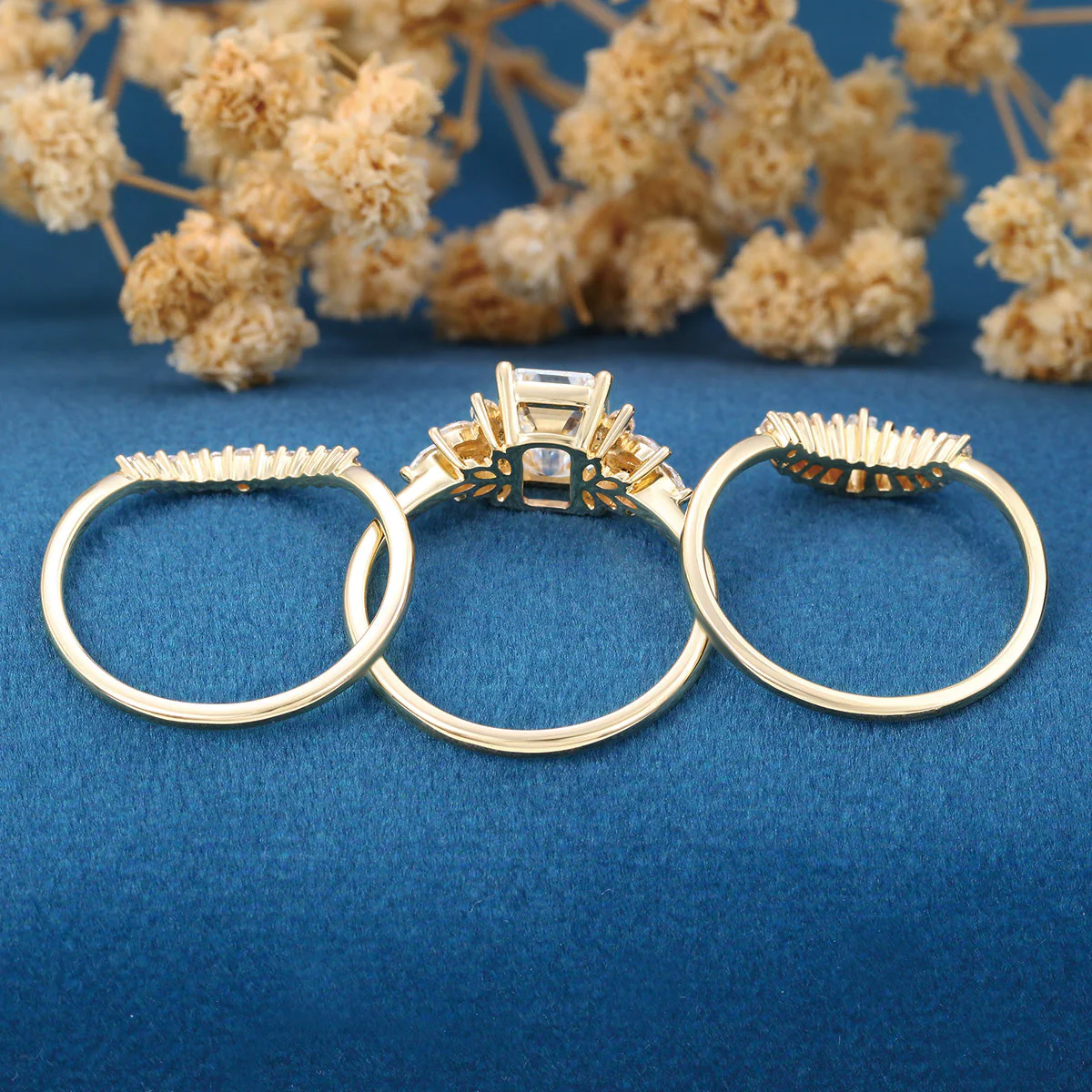 Emerald cut Lab-Grown Diamond Wedding Bridal Set - Image 7