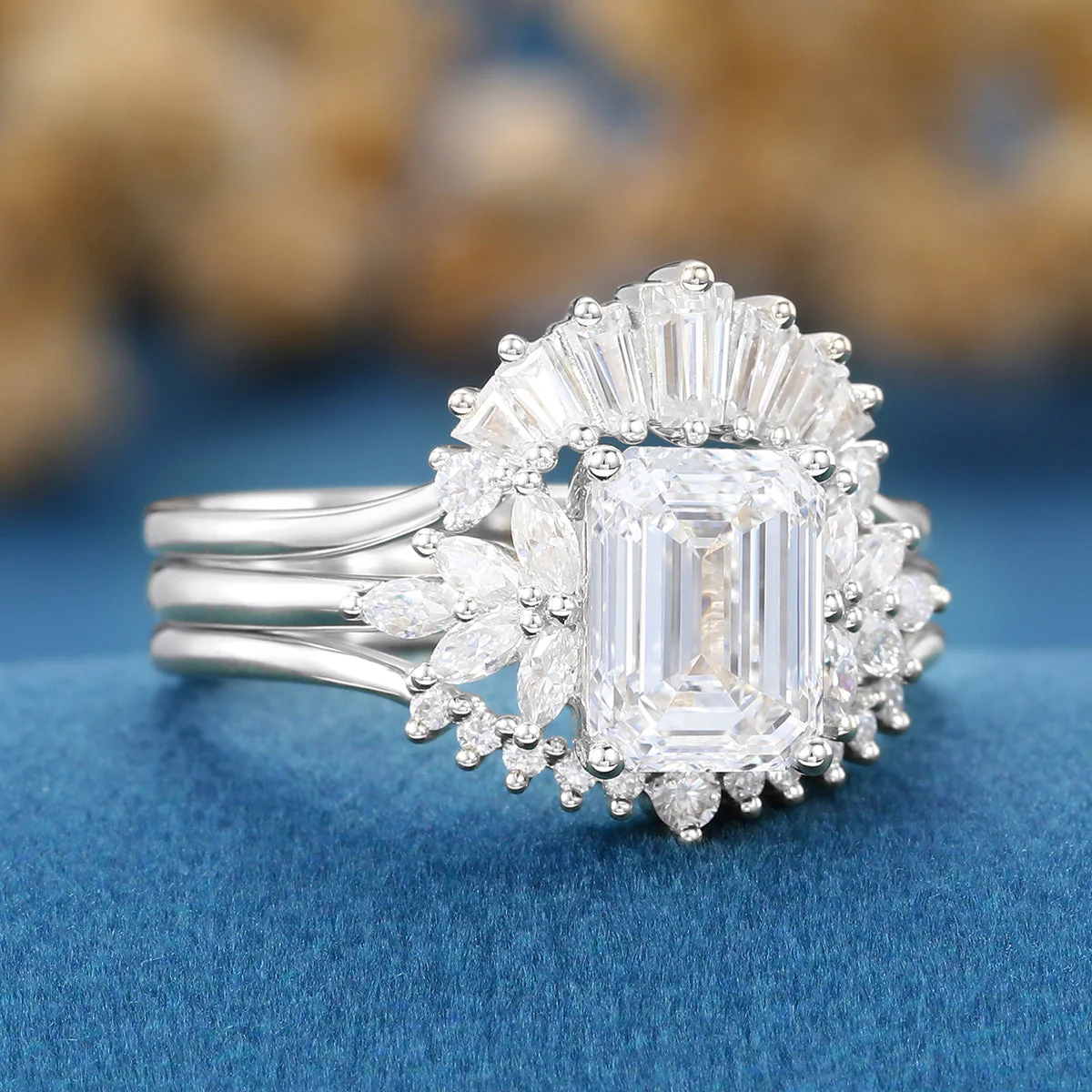 Emerald cut Lab-Grown Diamond Wedding Bridal Set - Image 8