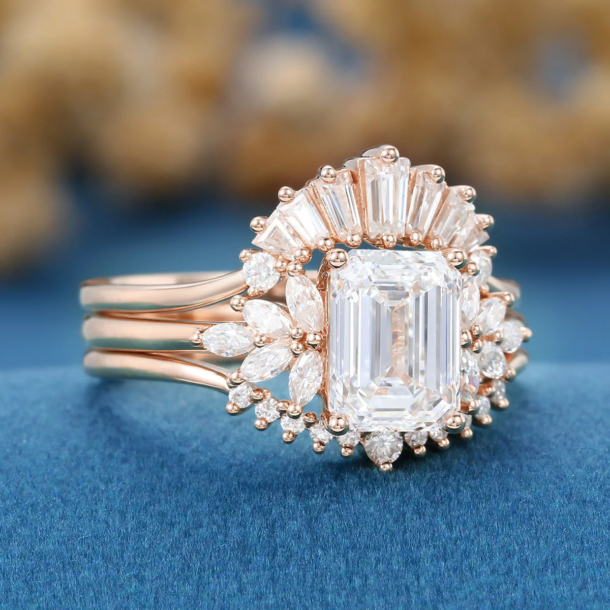 Emerald cut Lab-Grown Diamond Wedding Bridal Set - Image 9