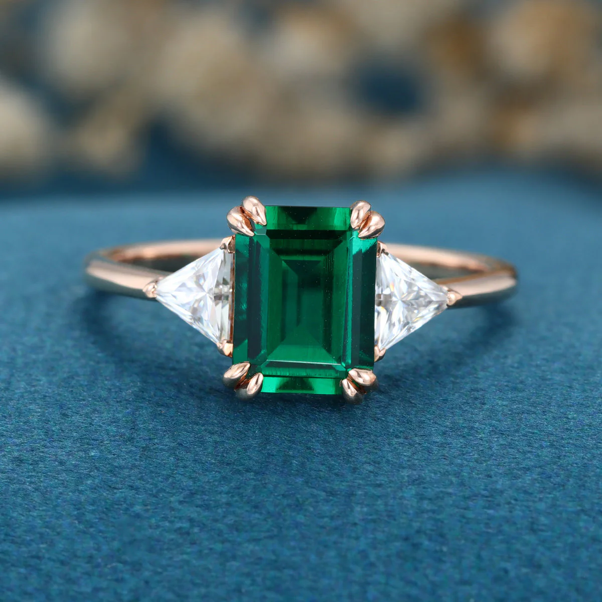 Emerald cut Lab grown Emerald Solid Gold Engagement Ring - Image 7