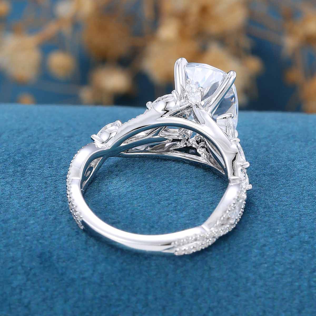 Cushion Cut Moissanite Cluster Engagement Ring - Image 5