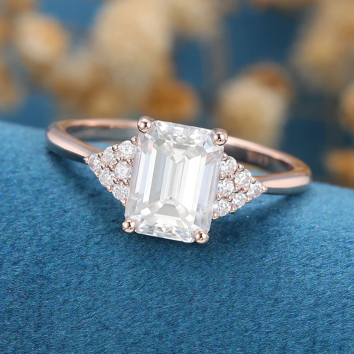 Emerald cut Moissanite  Cluster Engagement Ring - Image 5