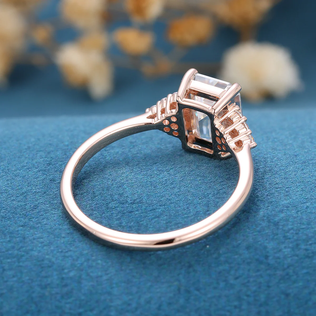 Emerald cut Moissanite  Cluster Engagement Ring - Image 6
