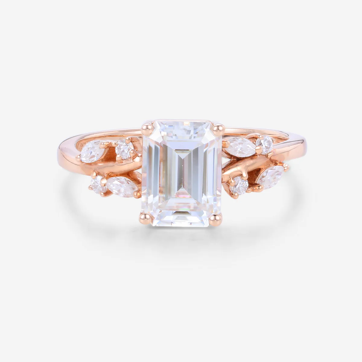 1.7Carat Emerald cut Moissanite Engagement ring Bridal Set