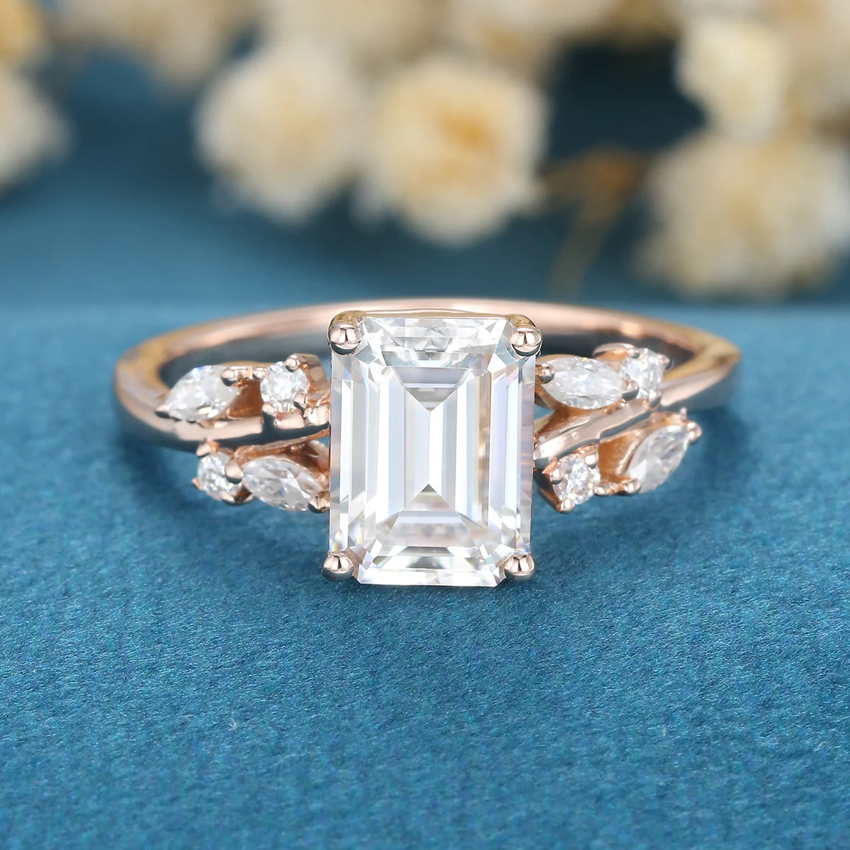 1.7Carat Emerald cut Moissanite Engagement ring Bridal Set - Image 3