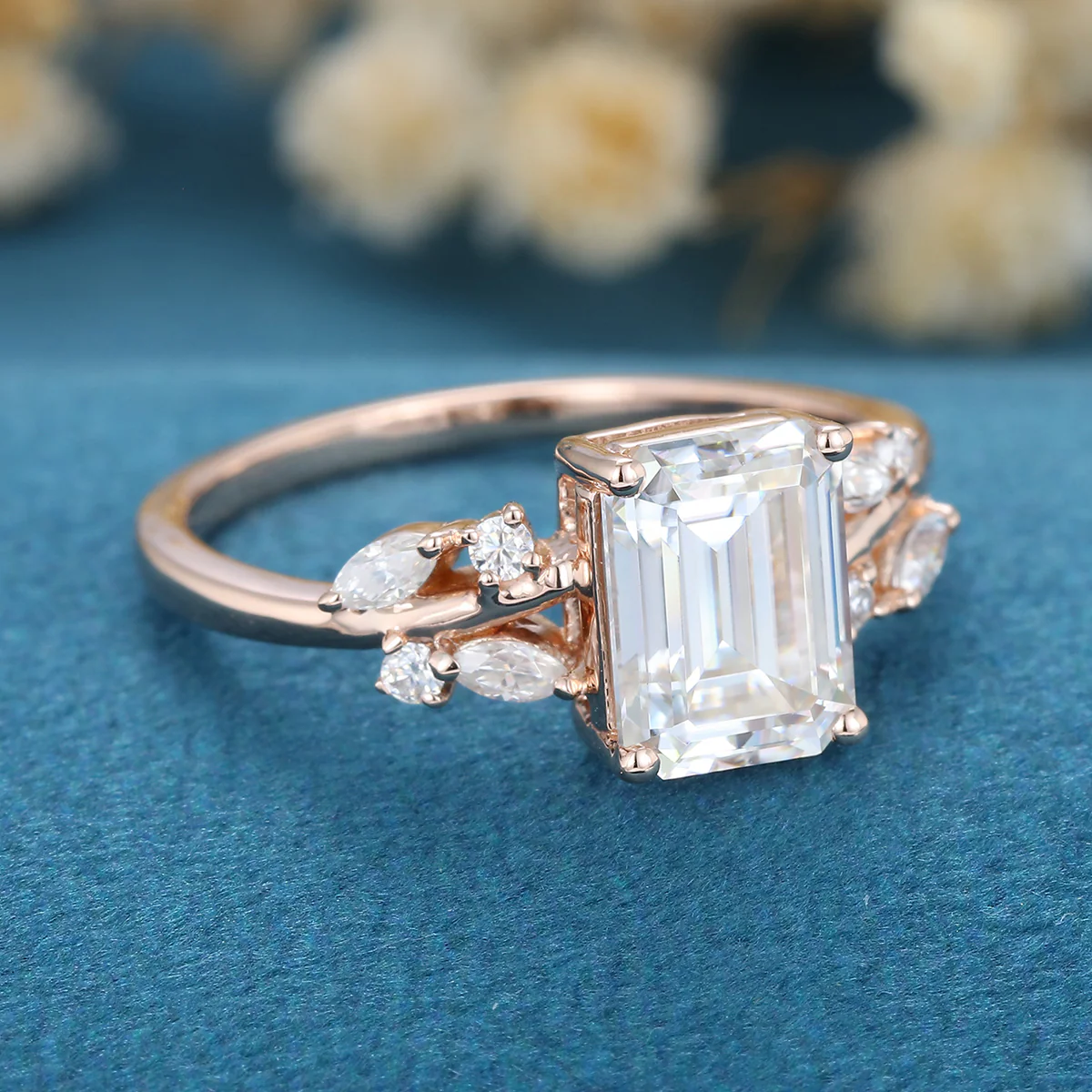 1.7Carat Emerald cut Moissanite Engagement ring Bridal Set - Image 4