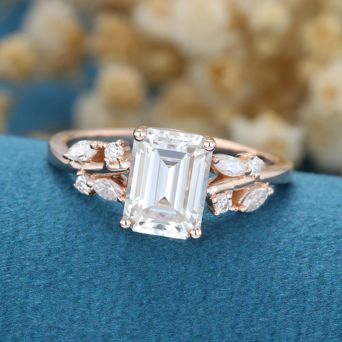 1.7Carat Emerald cut Moissanite Engagement ring Bridal Set - Image 5