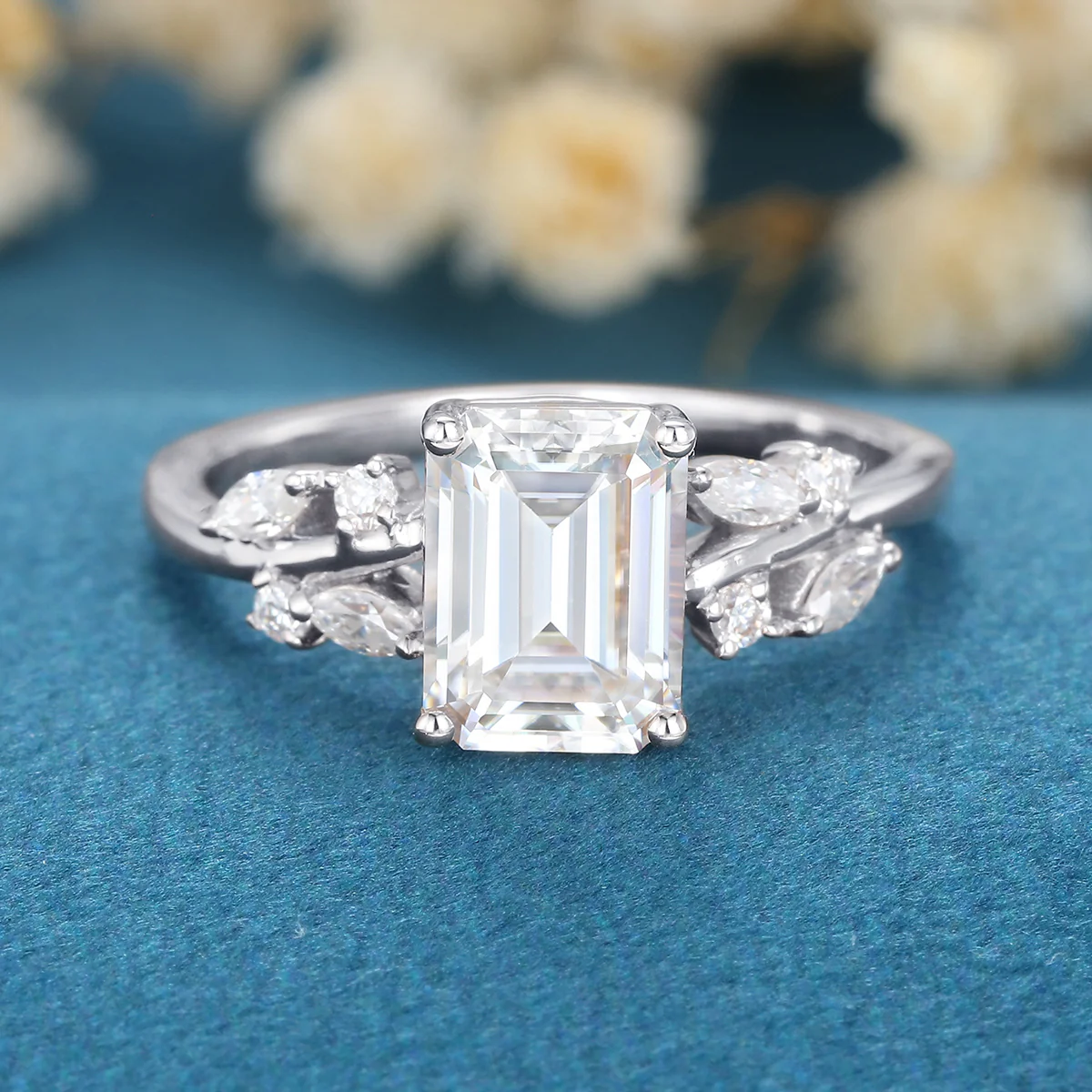 1.7Carat Emerald cut Moissanite Engagement ring Bridal Set - Image 7