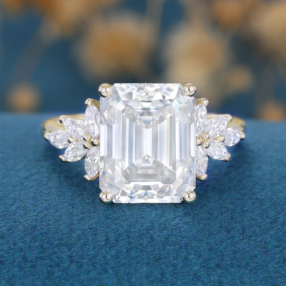 7*10mm 2.5 Carat Emerald cut Moissanite Cluster Engagement Ring - Image 7