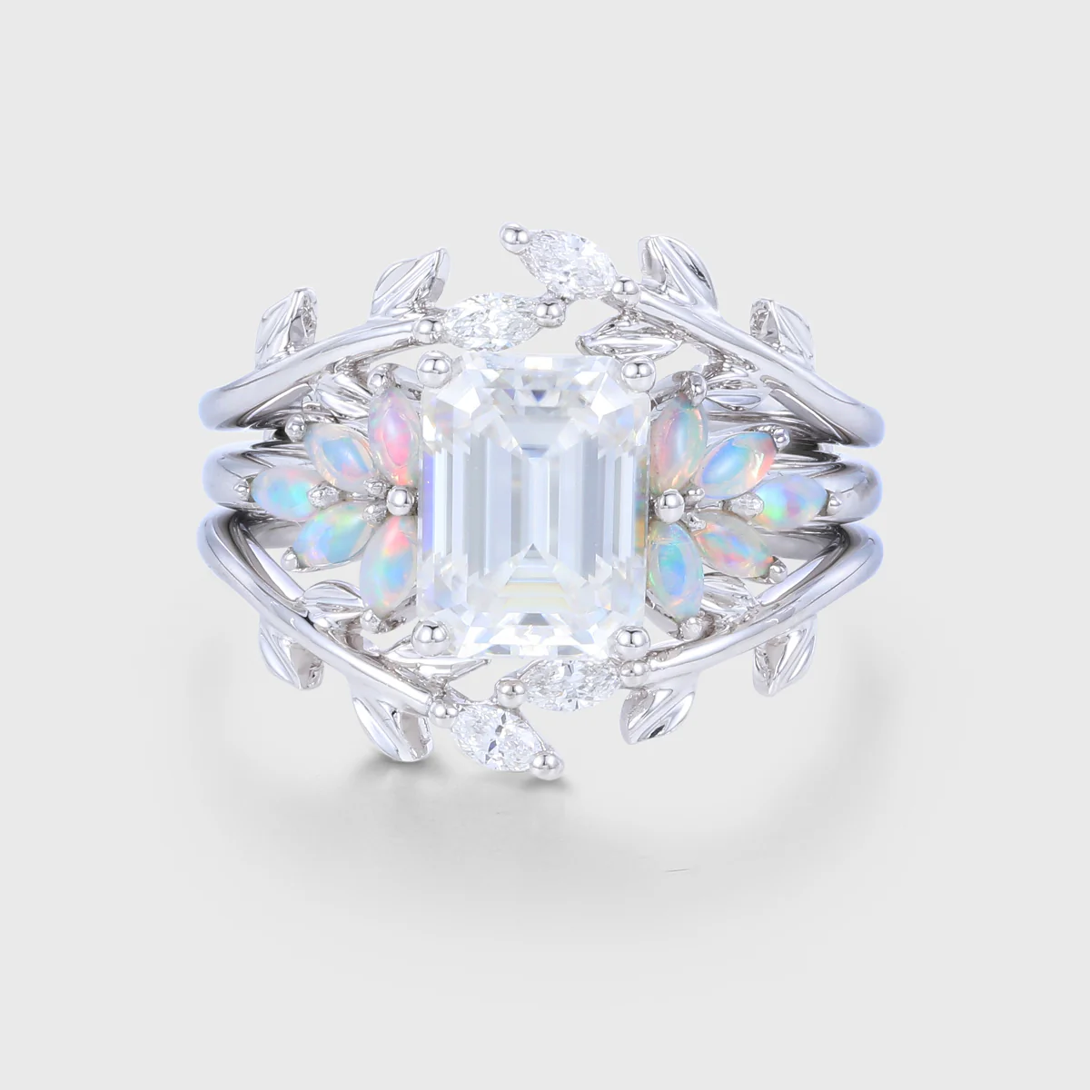 Emerald cut Moissanite Matching Moissanite | Diamonds Gold Bridal Set