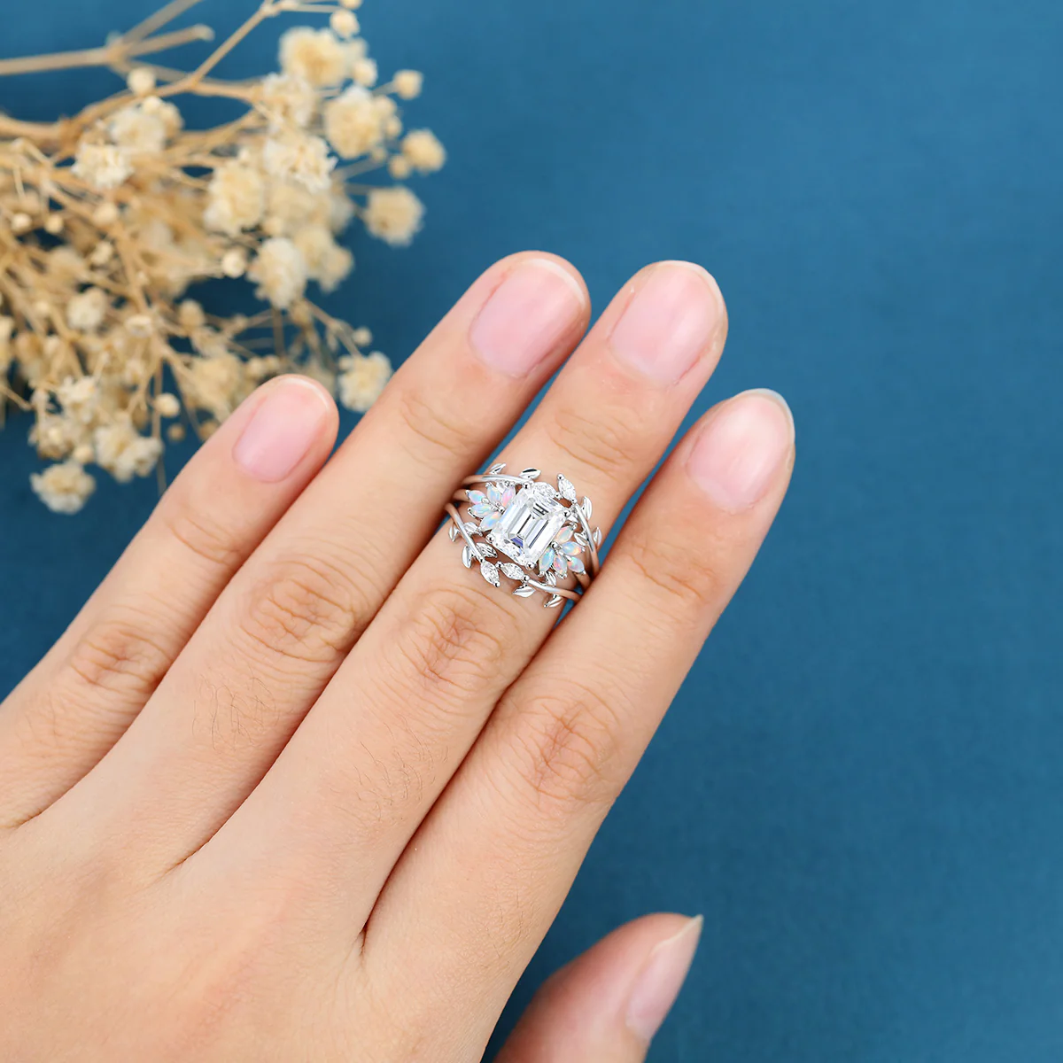 Emerald cut Moissanite Matching Moissanite | Diamonds Gold Bridal Set - Image 2
