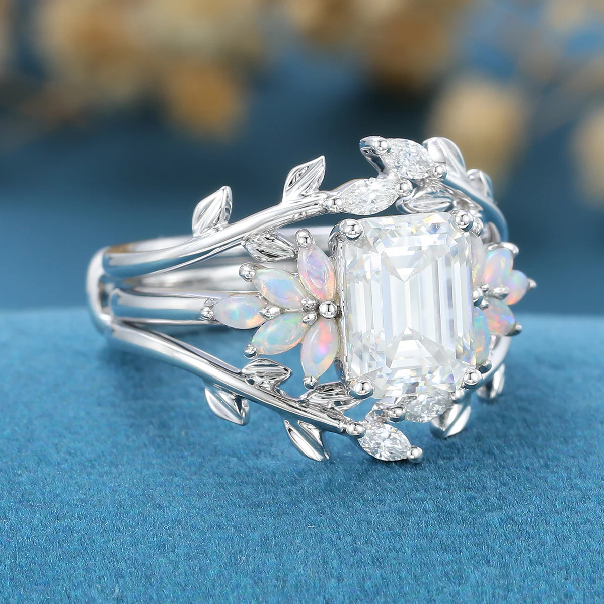 Emerald cut Moissanite Matching Moissanite | Diamonds Gold Bridal Set - Image 4