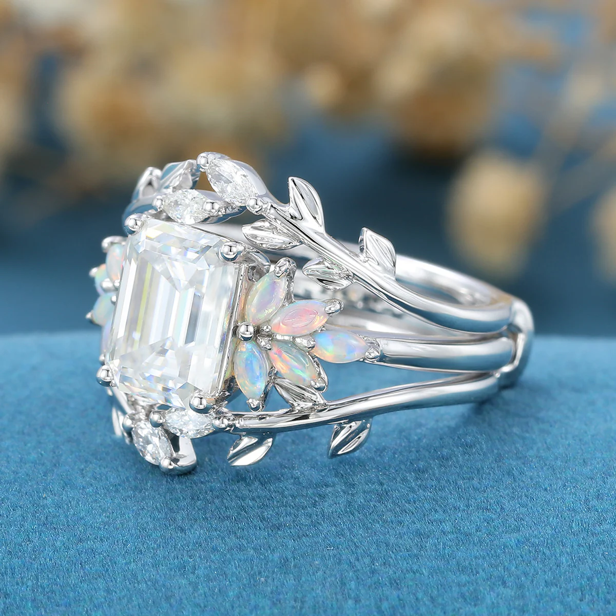 Emerald cut Moissanite Matching Moissanite | Diamonds Gold Bridal Set - Image 5